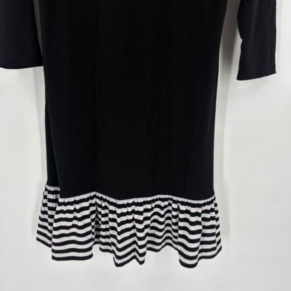 NWT Michael Kors Women's Stripe Ruffle Hem 3/4 Sleeve Shift Dress Black White XS - Picture 3 of 9